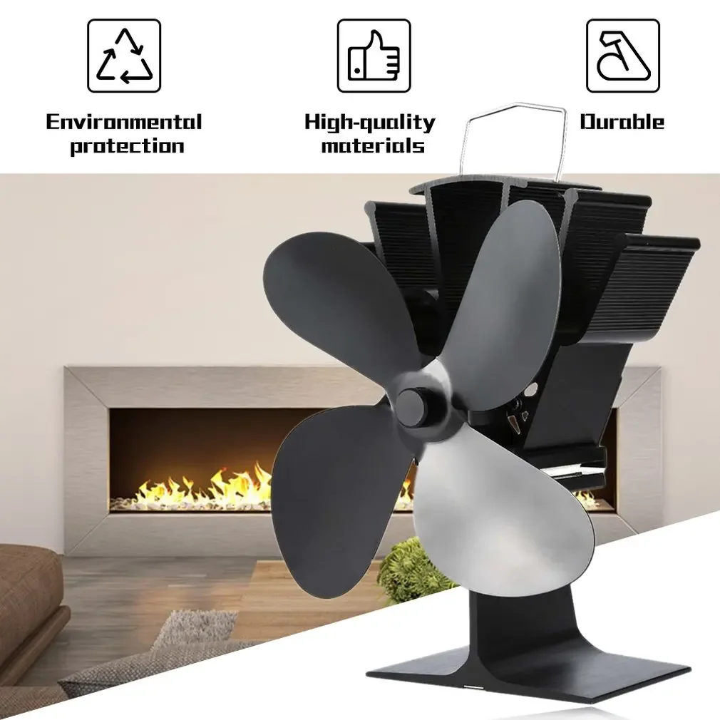 Wood Stove Fan Heat Powered Eco Friendly Four-leaf Fan
