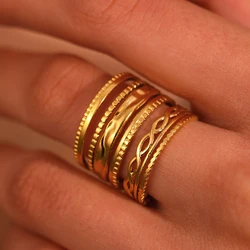 Stainless Steel Rings Vintage Geometric Hollow Multi-layered Adjustable open Personality Ring For Women Jewelry Wedding Gifts