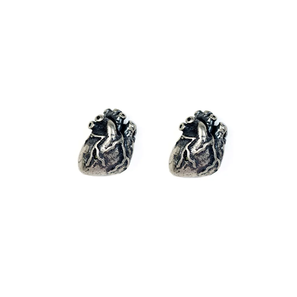 YIZIZAI Punk Retro Style Anatomical Human Heart Stud Earrings 100% 925 Sterling Silver Heart Beat Earring Men Women Jewelry Gift