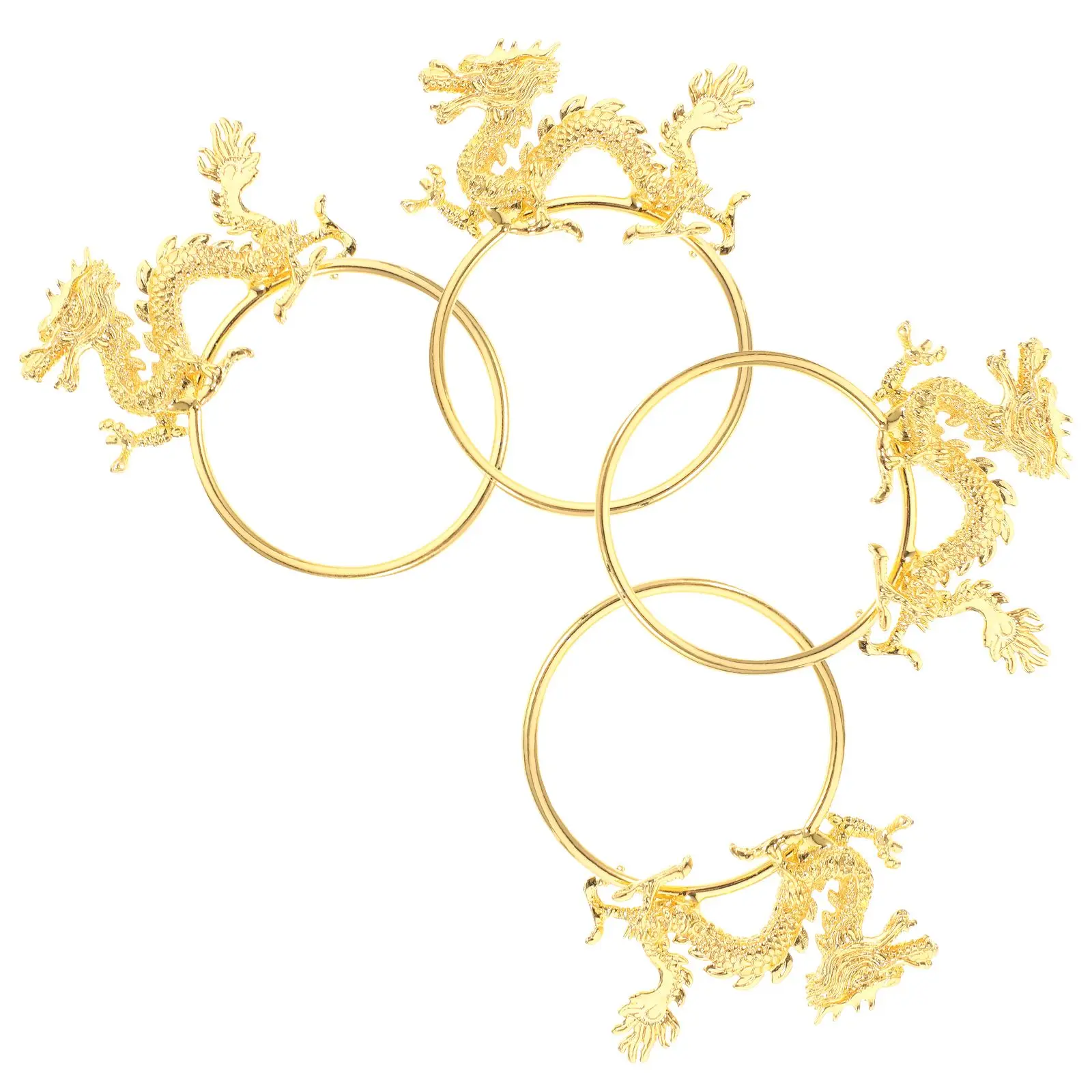 

4 Pcs Dragon Design Metal Table Decor Gold Color Elegant Dining Napkin Ring Set Room Set Napkin Rings Party Holder