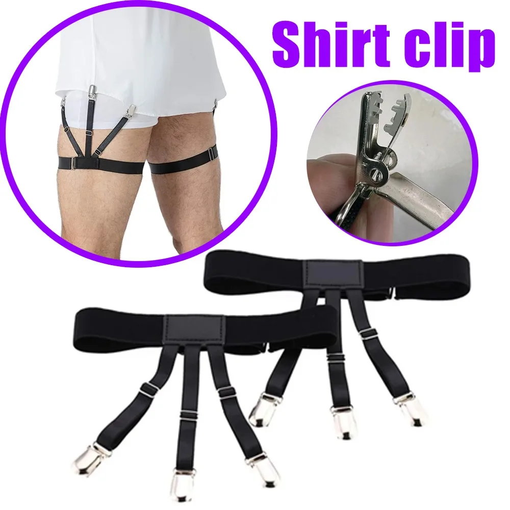 الفخذ الدائري الحمالة الرجال النساء المضادة للانزلاق التجاعيد المعادن الأسود قميص كليب عالية مرونة قابل للتعديل الرباط حزام للجنسين الرباط حزام #1