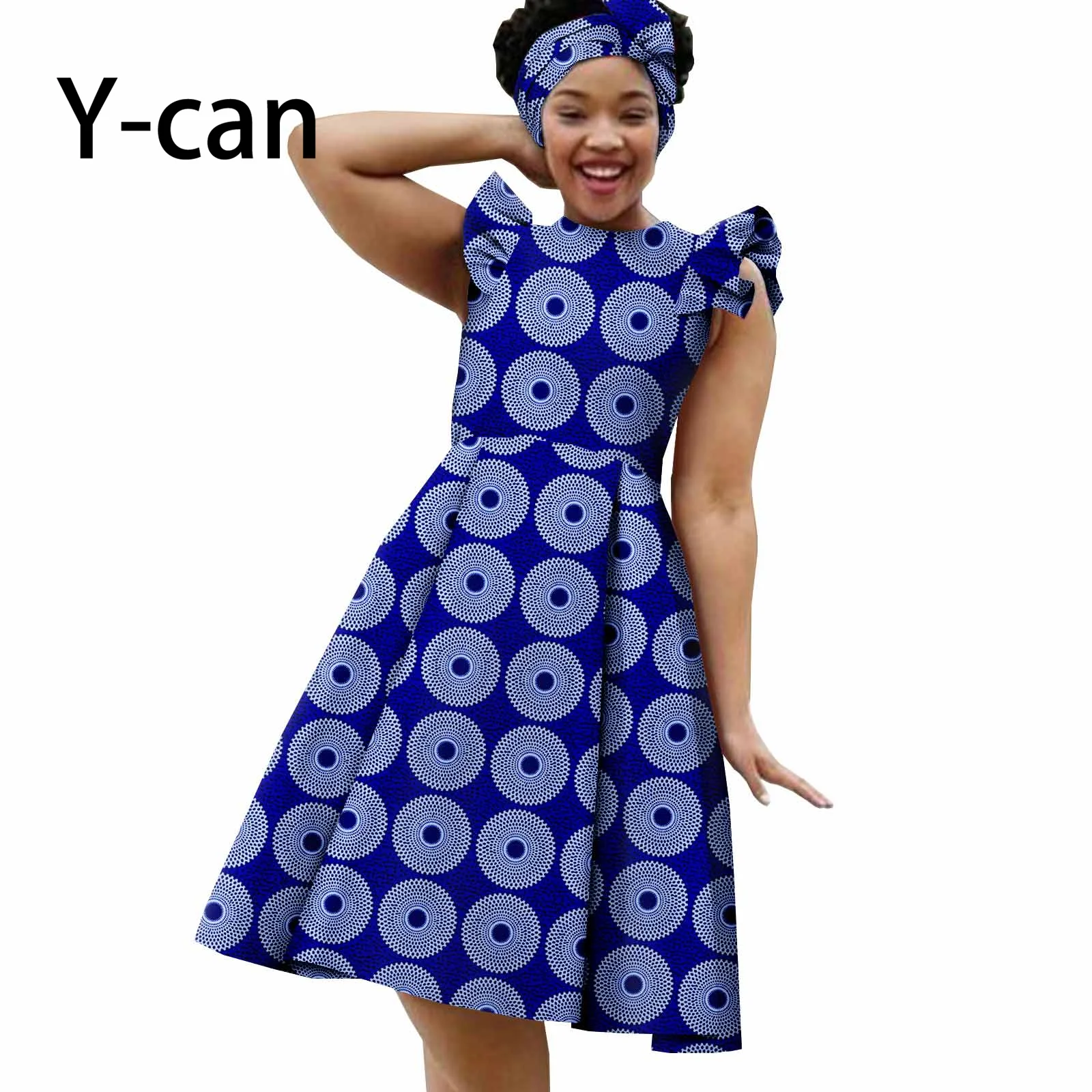 African Dresses for Women Dashiki Summer Sleeveless Knee-length Causal  Cotton A-line Print with Turban Headtie Y2225045 - AliExpress 200000532