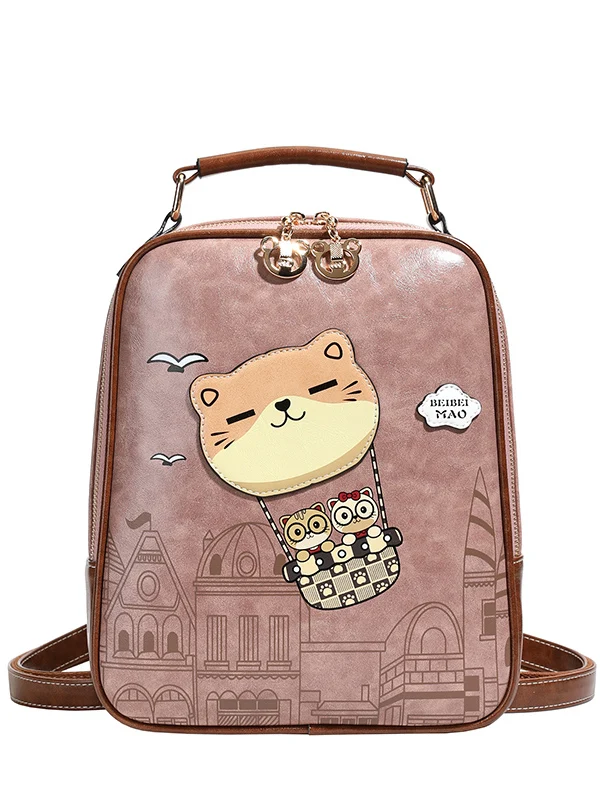 Women's Large Capaci Casual Travel Soft Leather Bapa Bear Cartoon Design Double oulder Bag Nylon  Zipper Closure