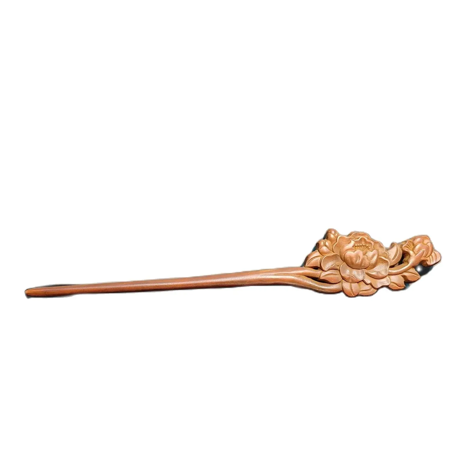 

Chinese Boxwood Wooden Carved Peony flower Hairpin Hair Accessories gift woman