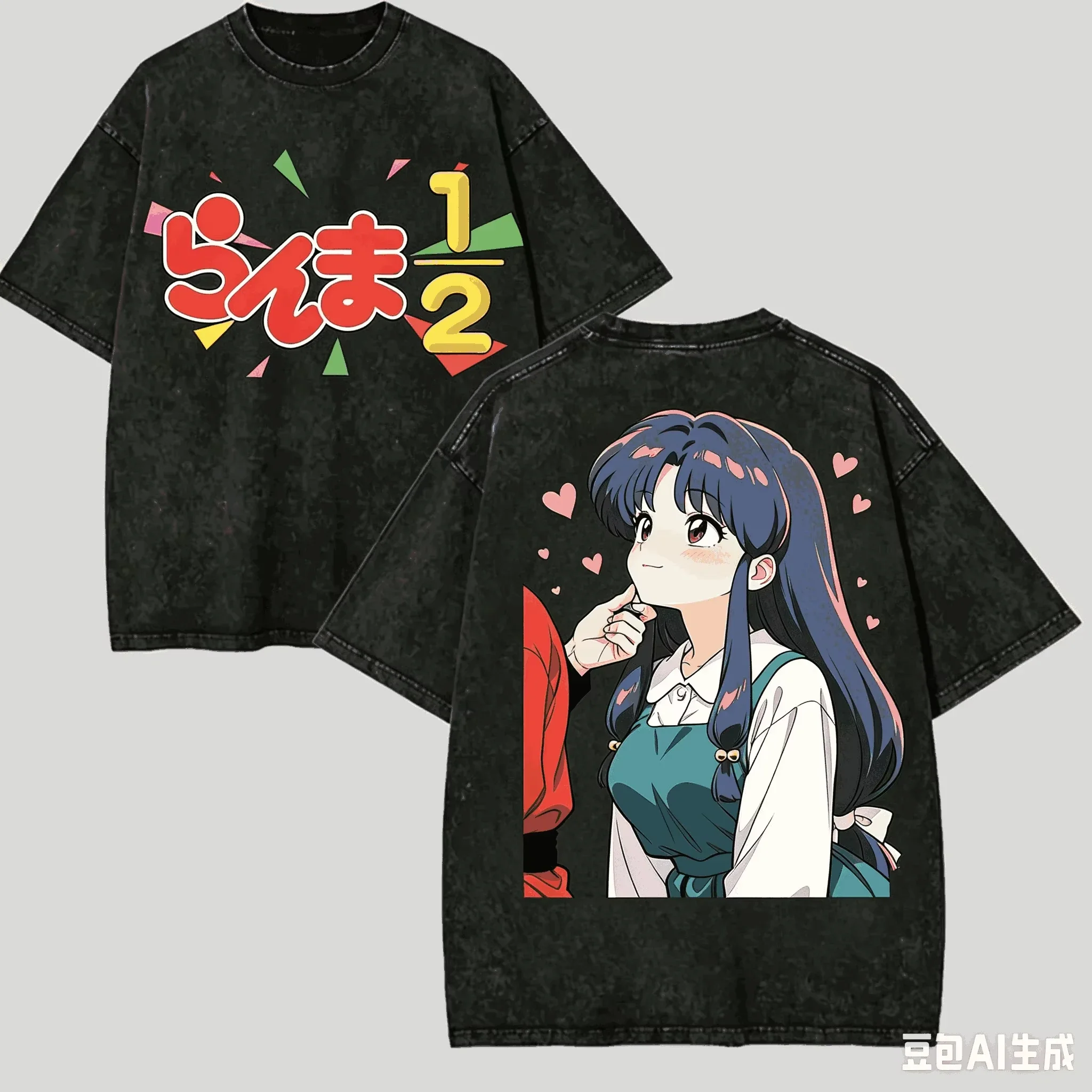 Ranma 1_2 Washed T-shirt Anime Lover Harajuku New Model Oversized Vintage Loose Streetwear Unisex Comfortable high quality soft
