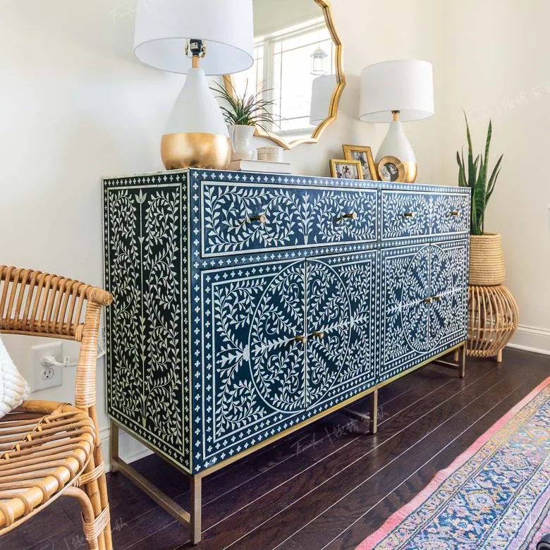 Hand-painted sideboard, retro distressed storage cabinet, light luxury distressed entrance cabinet, solid wood cabinet