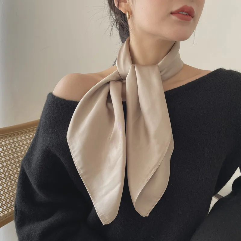 Luxury New Fashion Silk Square Scarf Solid Women Satin Neck Hair Tie Band Soft Beach Hijab Head Female Foulard Free Shiping