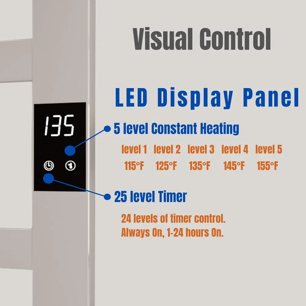 Scaldasalviette elettrico super sottile con timer e temperature Regolazioni multilivello Scaldasalviette elettrico opaco plug-in cablato