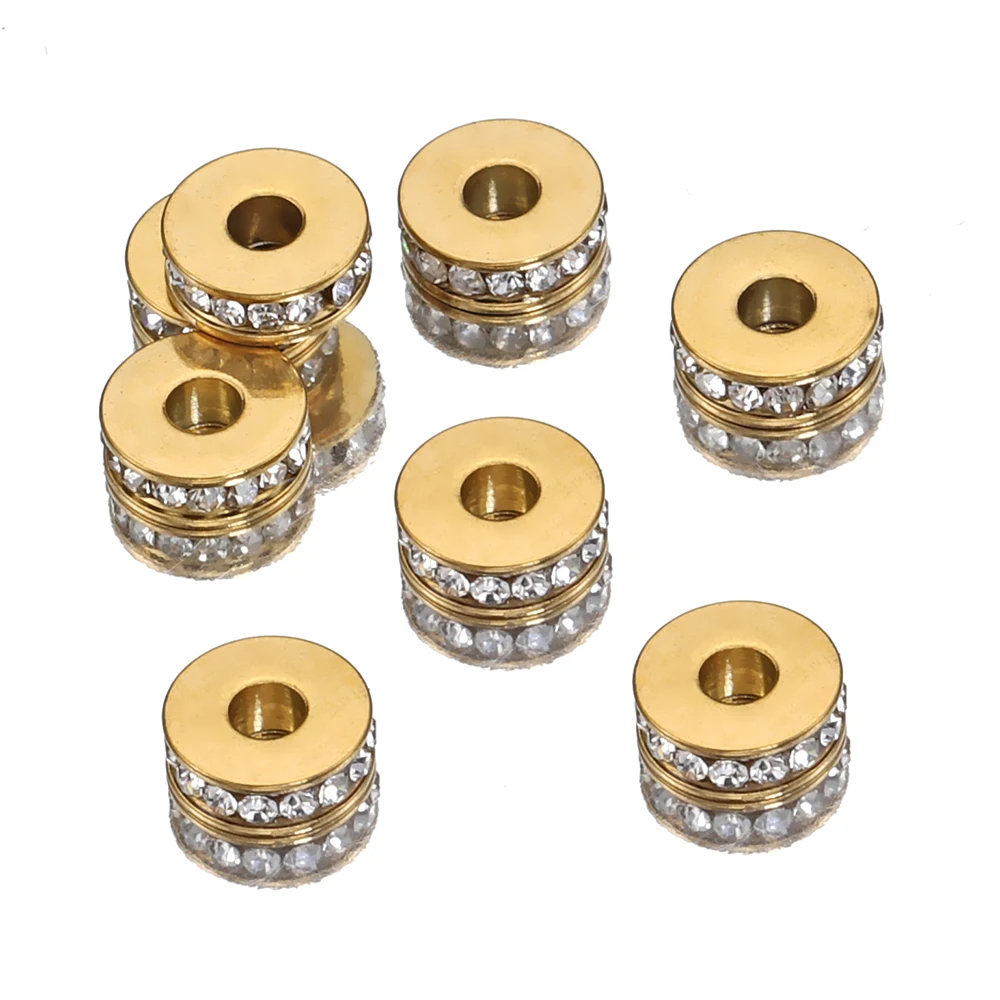 10pcs Stainless Steel Rhinestone Beads 7mm Flat Round Crystal Rondelle Spacer Bead for Jewelry Making DIY Bracelet Necklace