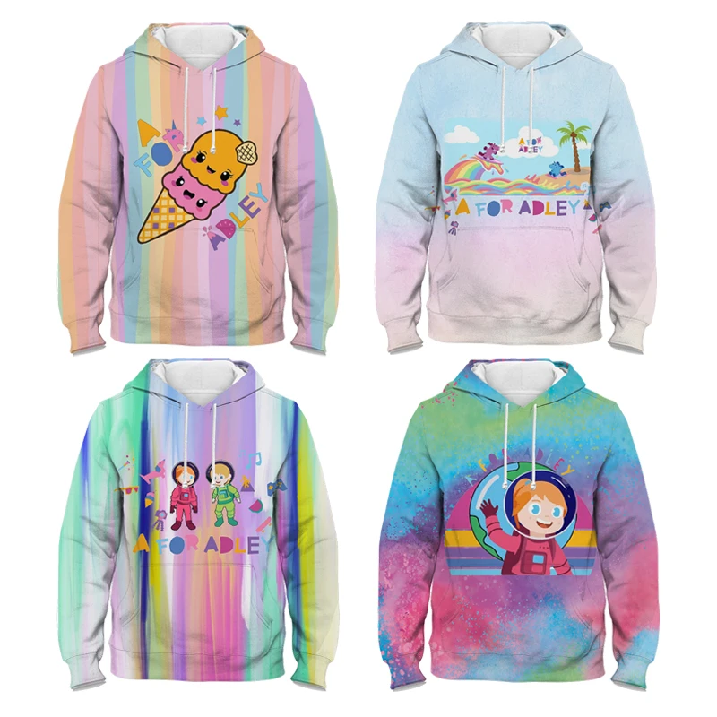 A for Adley Unicorn Sweatshirt 3D Hoodie Fashion Ice Cream Casual Boys Girls Kids Pullovers Rainbow Long Sleeve Jackets