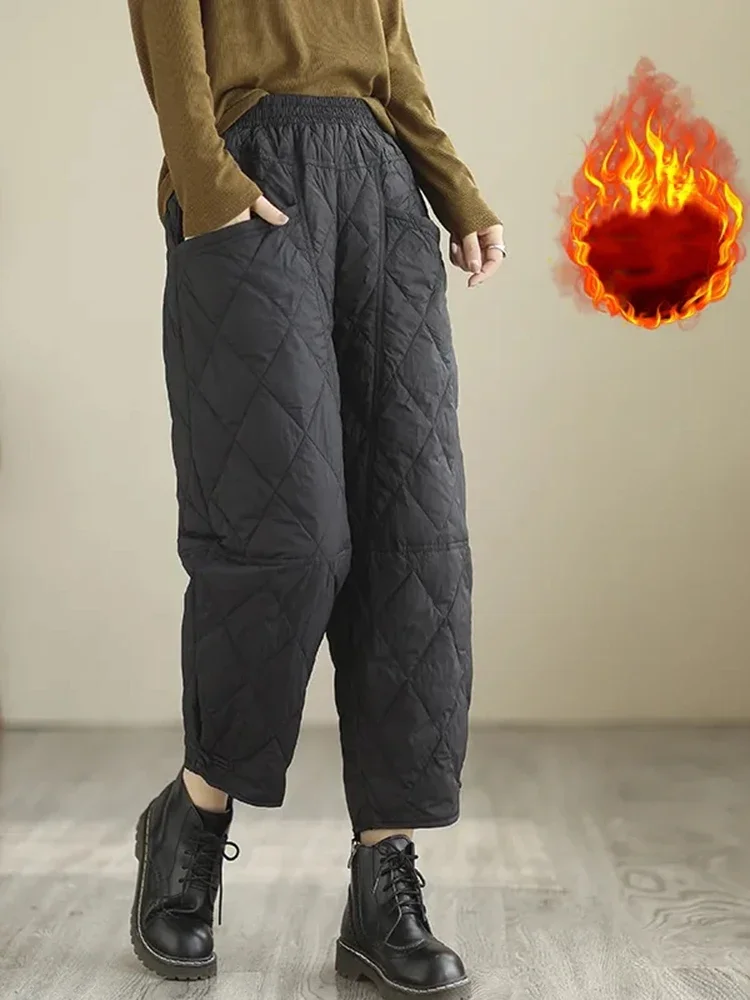 

Thicken Down Cotton Wide Leg Pants Womens Warm Casual Pantalones Vintage High Waist Baggy Snow Straight Sweatpants New Z55