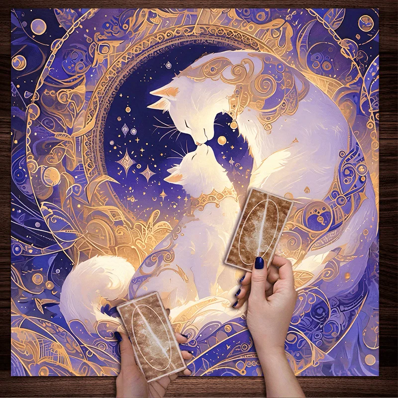 VIKAMA Dream Star Cat Tablecloth Double Cats Snuggling Gold Pattern Starry Sky Bedroom Study Magic Tarot Card Decoration