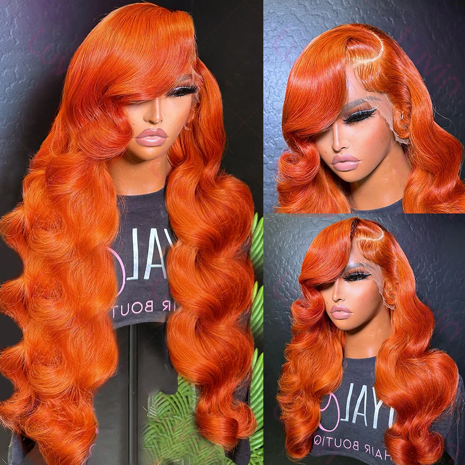 Luvin 250% 30 32 Inches Body Wave Ginger Orange 13x6 Transparent Lace Front Human Hair Wigs 13x4 Lace Frontal Remy Hair Wig