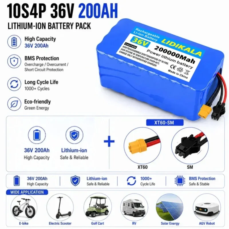 36V Elektroroller Lithium-Batterie 10S4P 200Ah 200000mAh 18650 Akkupack Ersatz 1000W Energiespeicherbatterie ﻿ ﻿