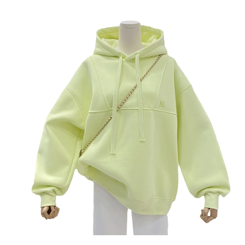 2026 New Oversize Hoodie Women Fleece Lined Thick Warm Pullover Streetwear Top