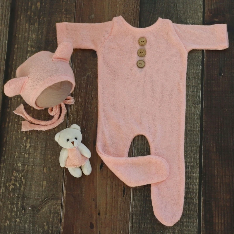 2024 New Newborn Photography Props Clothes Baby Studio Photo Shooting Costumes Accessories Baby Knitted Romper Hat Set