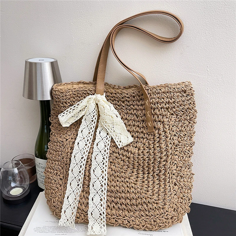 

Эко-сумка-шоппер из соломы для женщин 2026: Новая богемная пляжная сумка большой вместимости, модная плетеная сумка через плечо, трендовая сумка-тоут