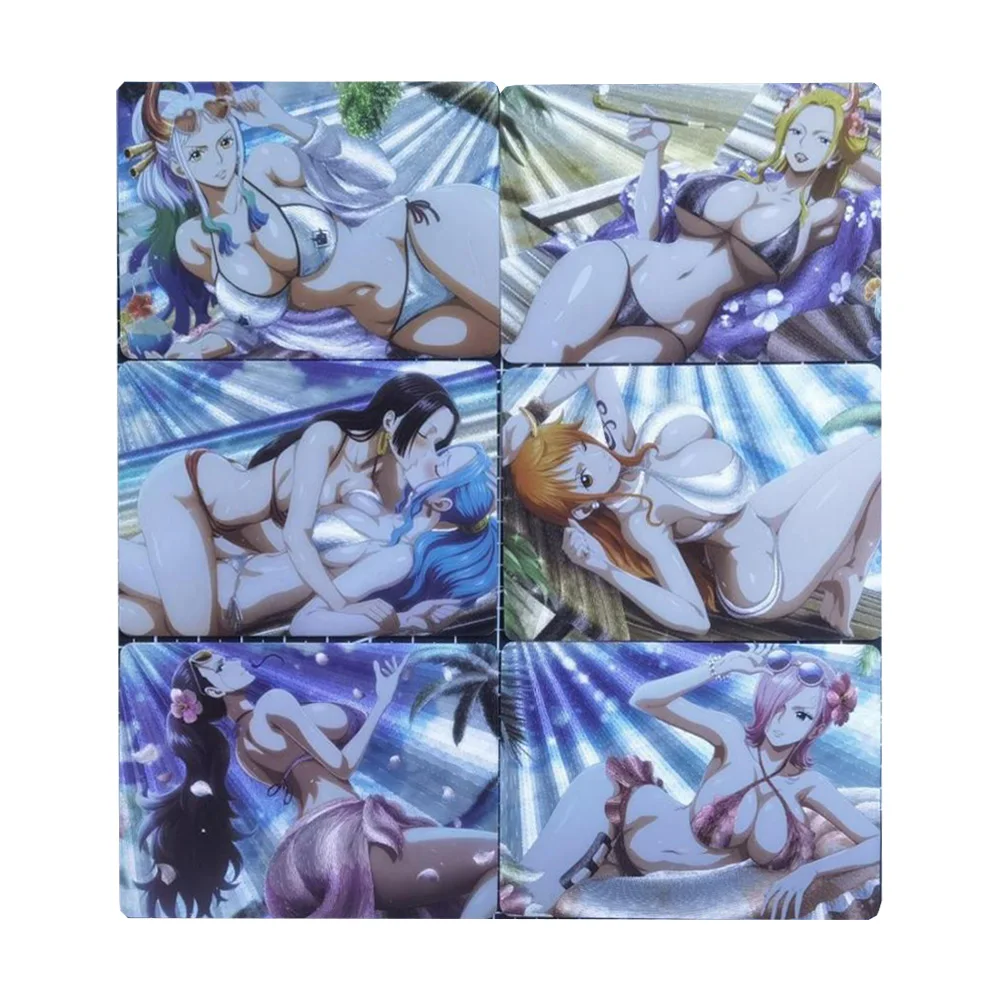 

6Pcs/set Diy Self Made One Piece Yamato Nami Swimsuit Collection Card Coarse Flash Hancock Vivi Anime Cards Gift Toys