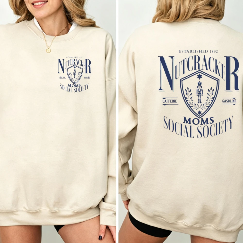 Nutcracker Moms Social Society Crewneck Sweatshirt Front Back Vintage Shield Nutcracker Soldier Graphic Pullover Casual Tops