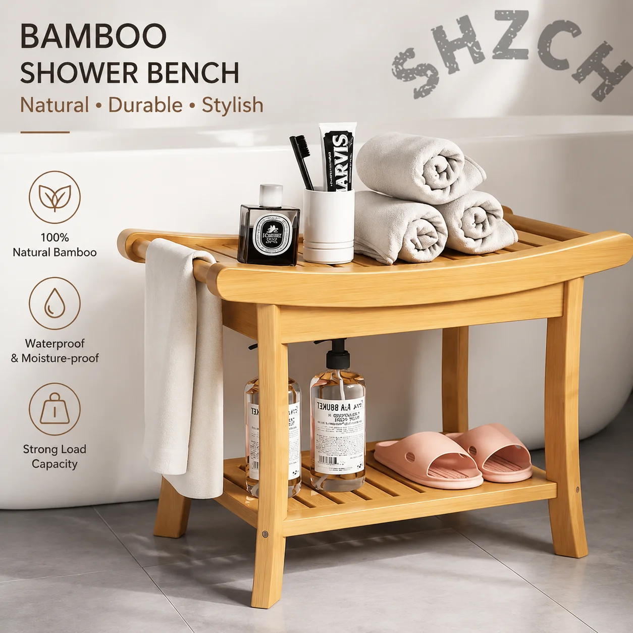 Solid Wood Waterproof Anti-Slip Bath Stool Shower Seat for Elderly Mold Resistant Foot Rest And Shoe Changing Bench