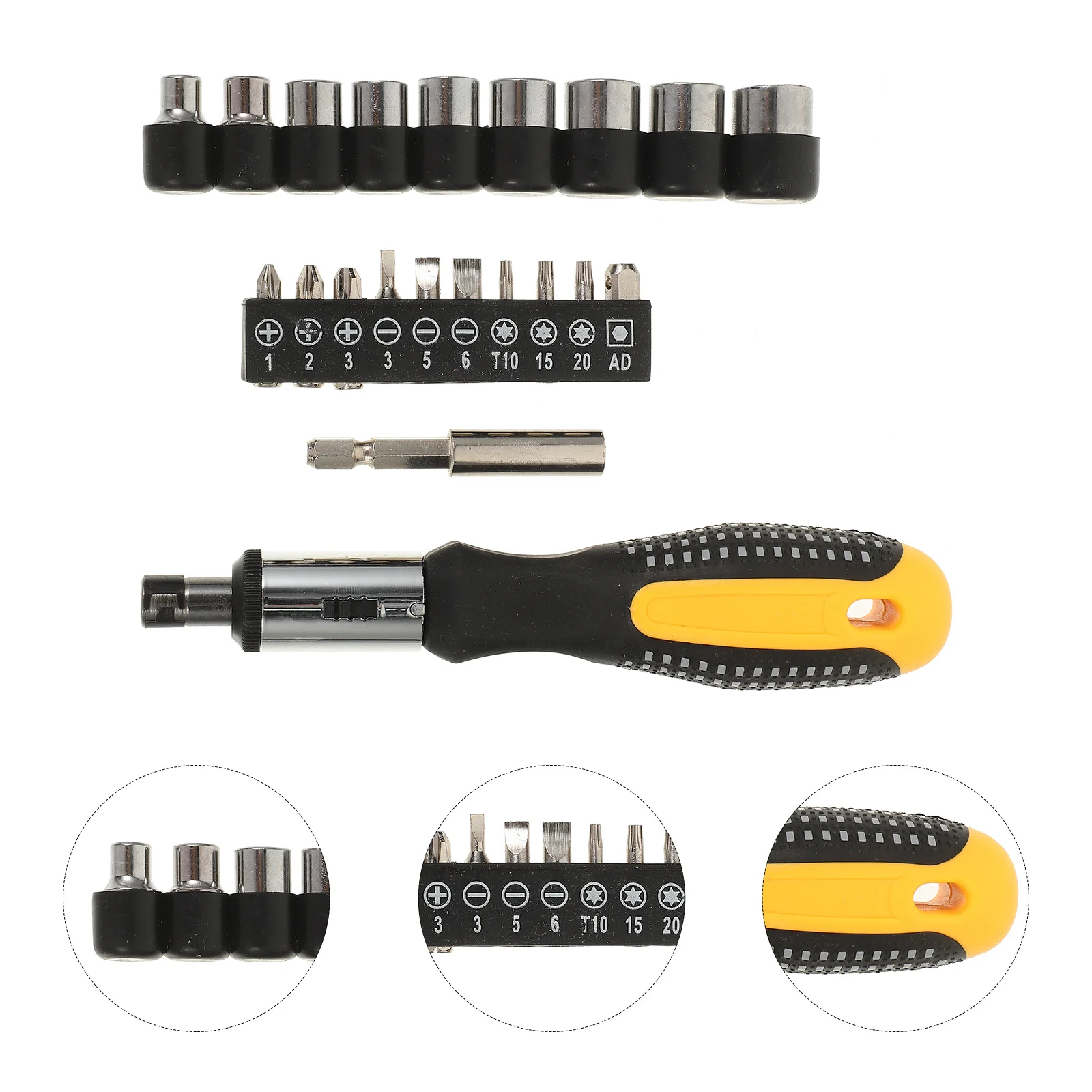 

1 Set Magnetic Ratchet Screwdriver Bit Holder Multi-Functional Hexagon Tool Durable Steel Handle For Repair Maintenance Hand