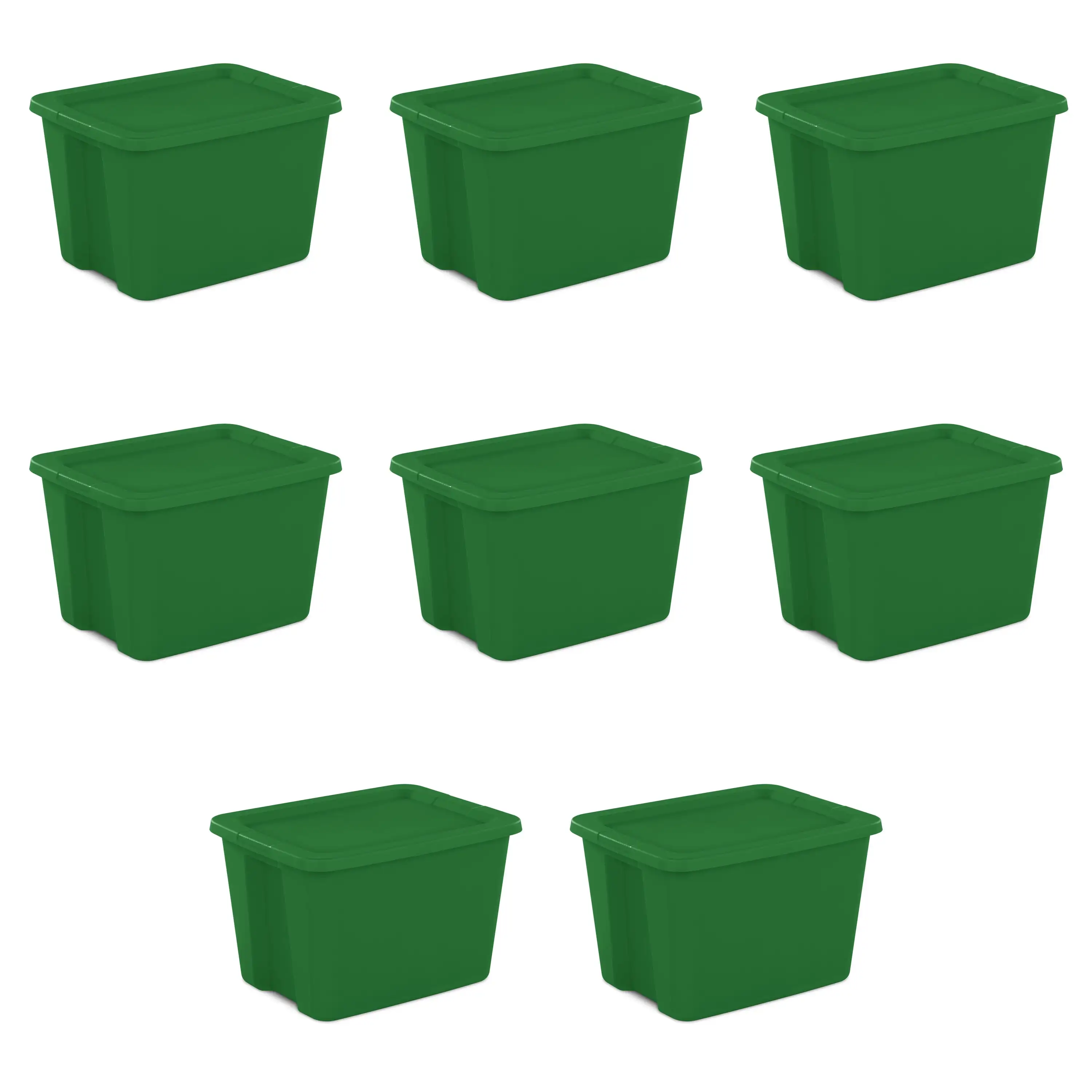 

18 Gallon Tote Box Plastic Green Set of 8 Lid Snaps Firmly To Base Easy Transport Keep Contents Contained