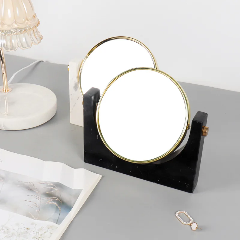 Natural marble makeup mirror desktop mirror bedroom circular double-sided rotating princess dressing mirror stone handicraft