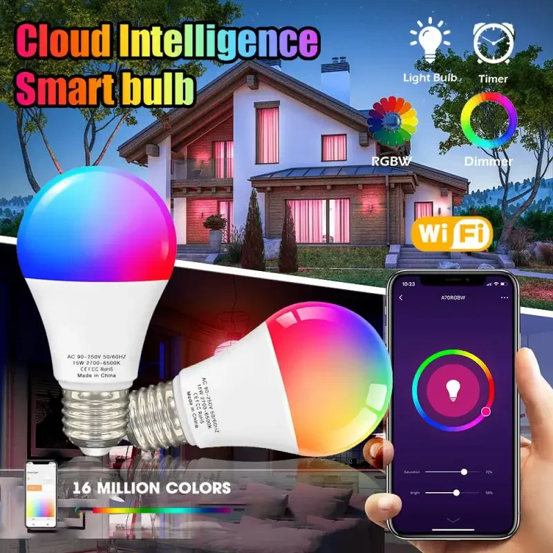 Tuya WiFi ZigBee Smart Dimmable Magic Bulb E14 E14 GU10 RGBCW LED Bulb For Smart Life APP Alexa Google Home Yandex Alice