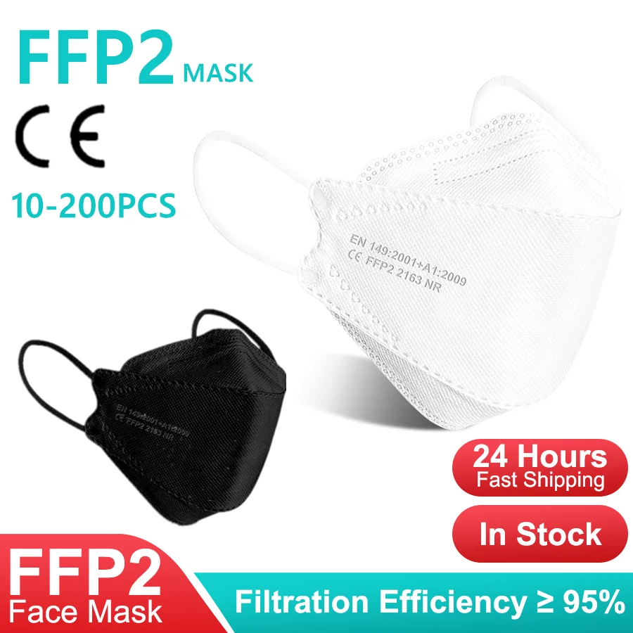 

4 Layers FFP2 Mouth Mask KN95 Dust maske CE fpp2 Black White Facial Masks Protect Face Anti Filter mascarillas Soft Breathable