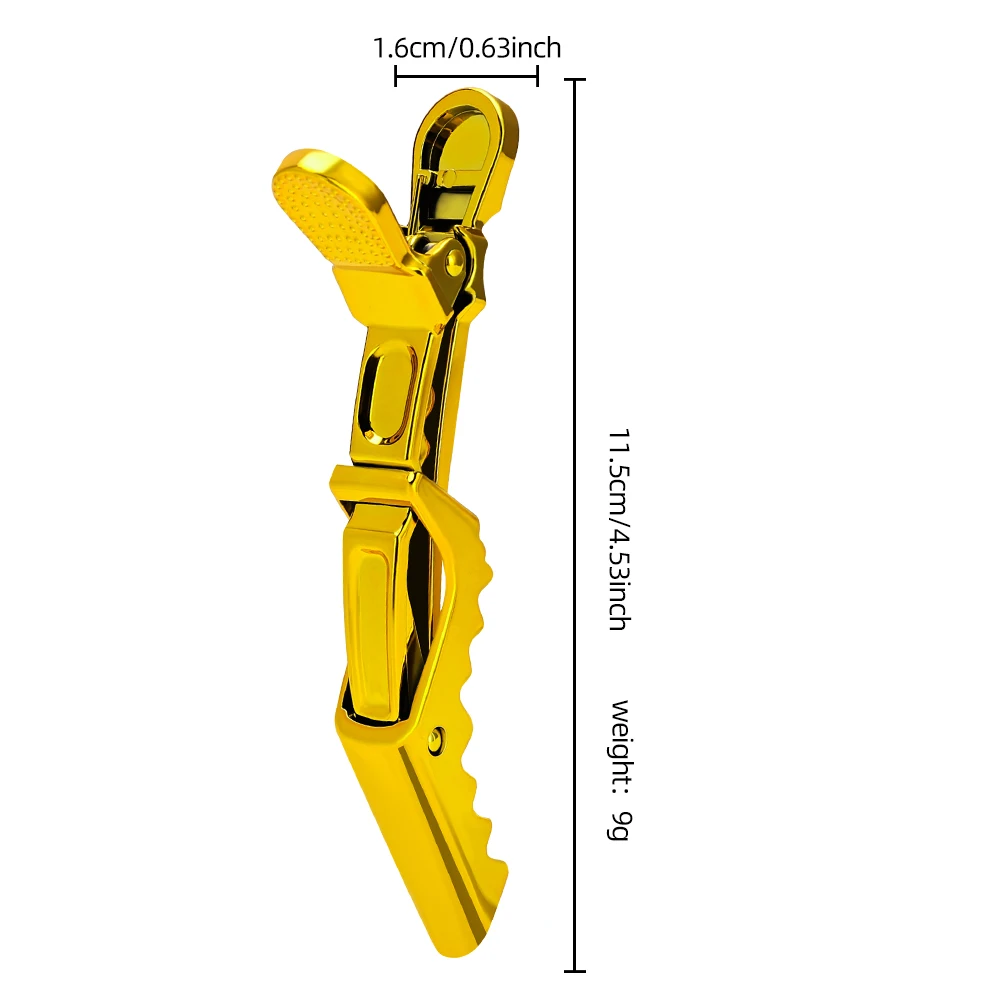 6Pcs Golden Plastic Hair Clips for Barber & Styling - Durable Alligator Clamps for Hairdressing, Sectioning & Salon Tools