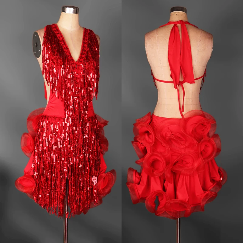 Multiple Colors Big Swing Dress Latin Dance Competition Stage Costume Dress Women Clothes Samba Salsa Chacha Clothing DQL12239