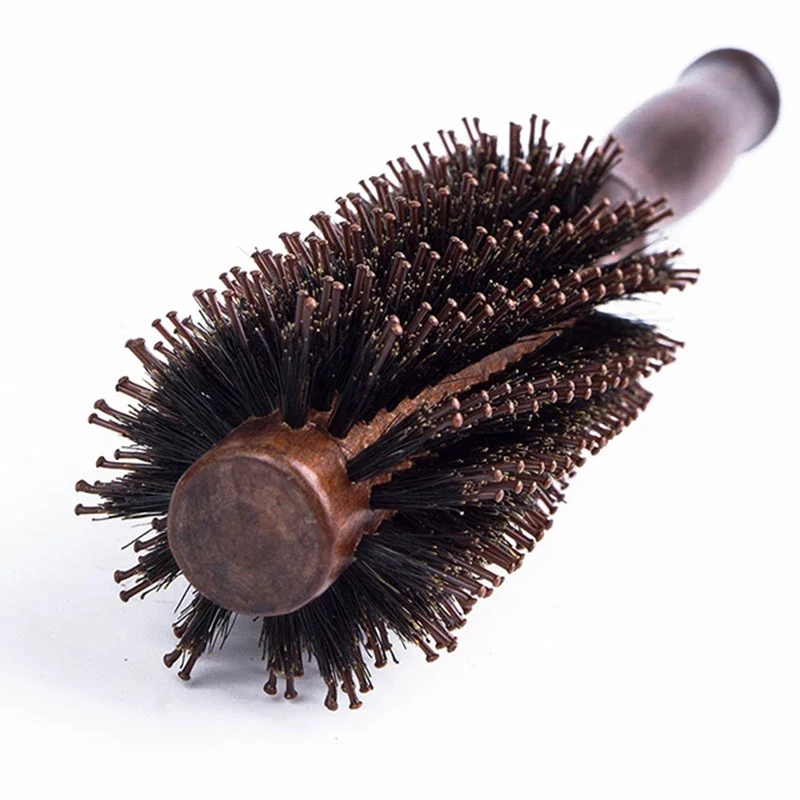 1pcs wooden handle anti-static round roll brush straight diagonal comb bristle round bucket curly hair brush hair styling tool