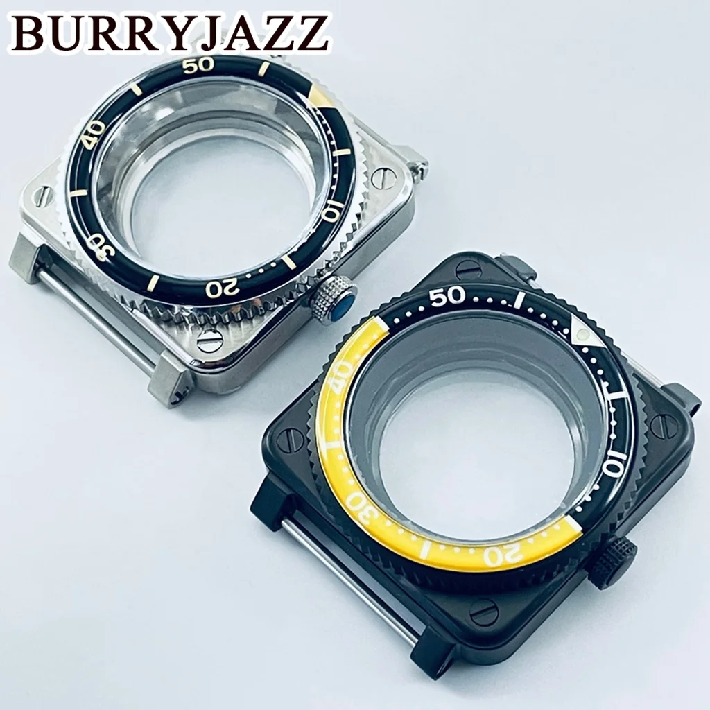 BURRYJAZZ 42mm SKX007 Square Watch Case NH35 Cases Fits NH35 NH36 7S26 4R Movement Seiko SKX007 Pilots cockpit Replace Men Case