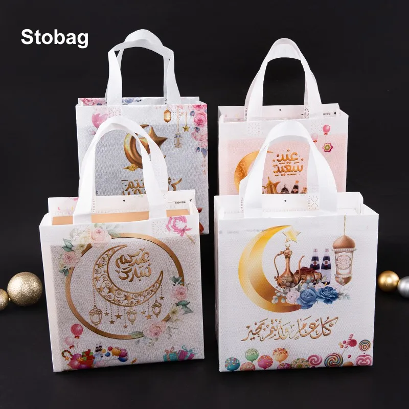 

StoBag 12pcs Ramadan Eid Mubarak Non-woven Tote Bag New Fabric Candy Cake Gift Package Festival Holiday Happy Party Favors