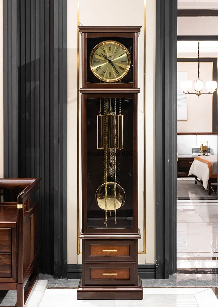 German Hermle Chinese Retro the Grandfather Clock Living Room Villa Clock Mechanical Solid Wood Vertical Pendulum Clock