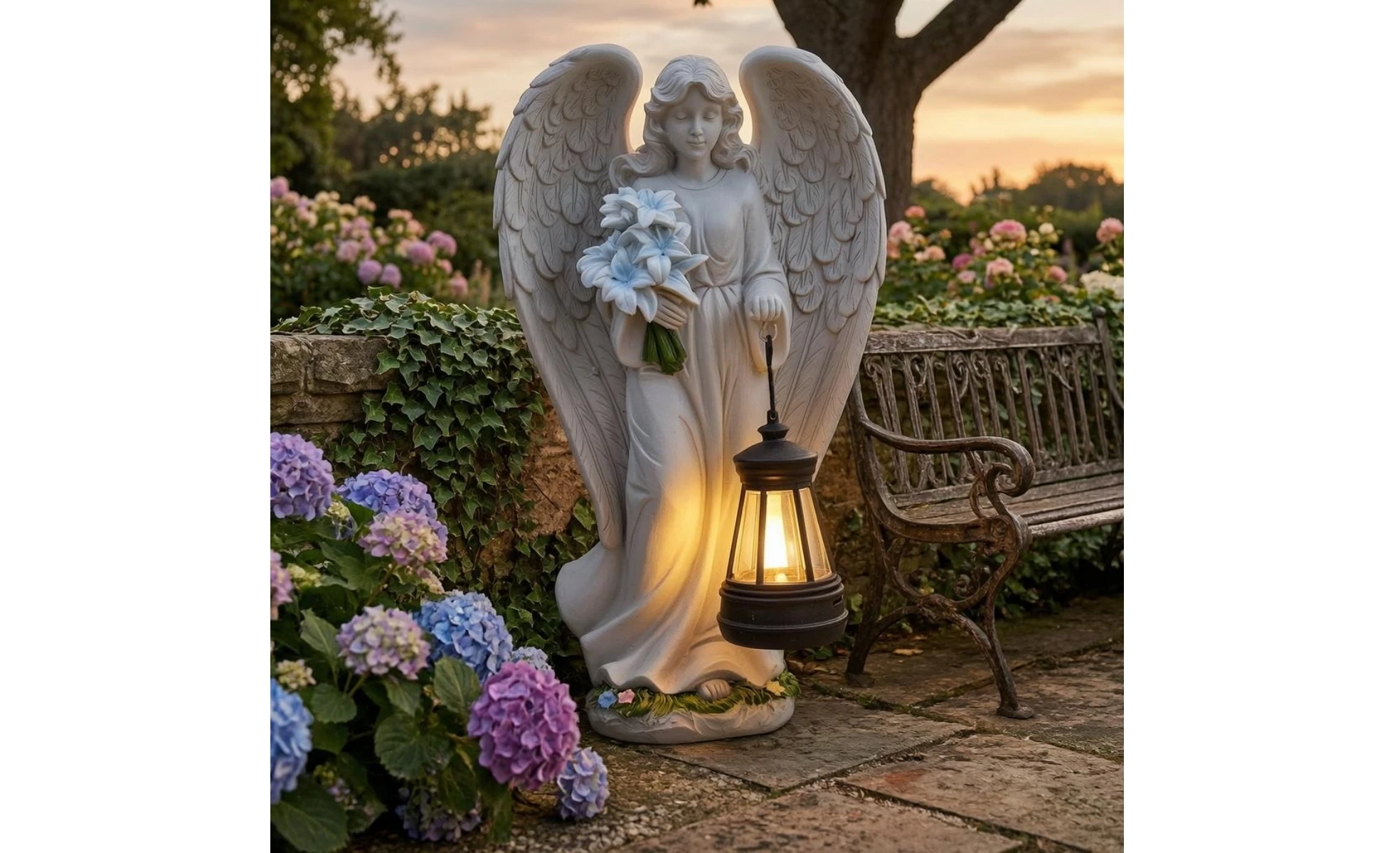 Angel Lantern Statue Feathered Wings Solar Angel Statue Outdoor Decor Decorative Weather Resistant for Walkway