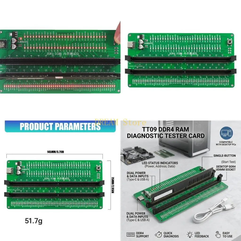 Memory Test Card Notebook DDR4 DIMM Memory Tester Tool with LED Light Tester Best Sale