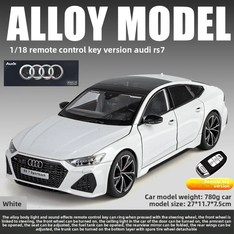 1: 18 RS7 Sport Remote Key Edition Super Run Sound and Light Alloy Model Advanced Children's Toy Birthday Gift Decoration image 3
