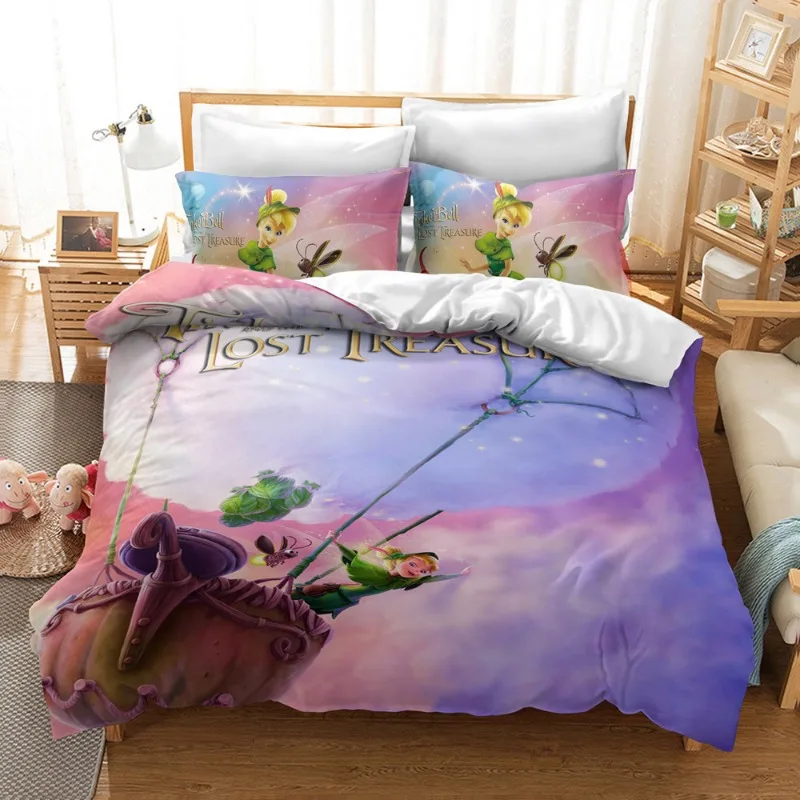 Disney Tinker Bell Set biancheria da letto King Size Anime Harajuku Set copripiumino con stampa 3D con federa Kawaii Cartoon Bedroom Decor