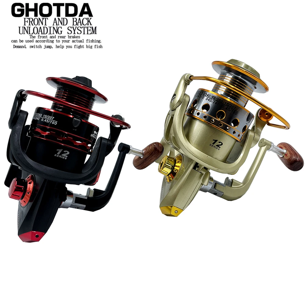 GHOTDA Deep Spool Spinning Fishing Reels 12KG Max Drag 5.5:1 Gear Ratio Freshwater Carp Fishing Coil 1000-7000Series Super Light