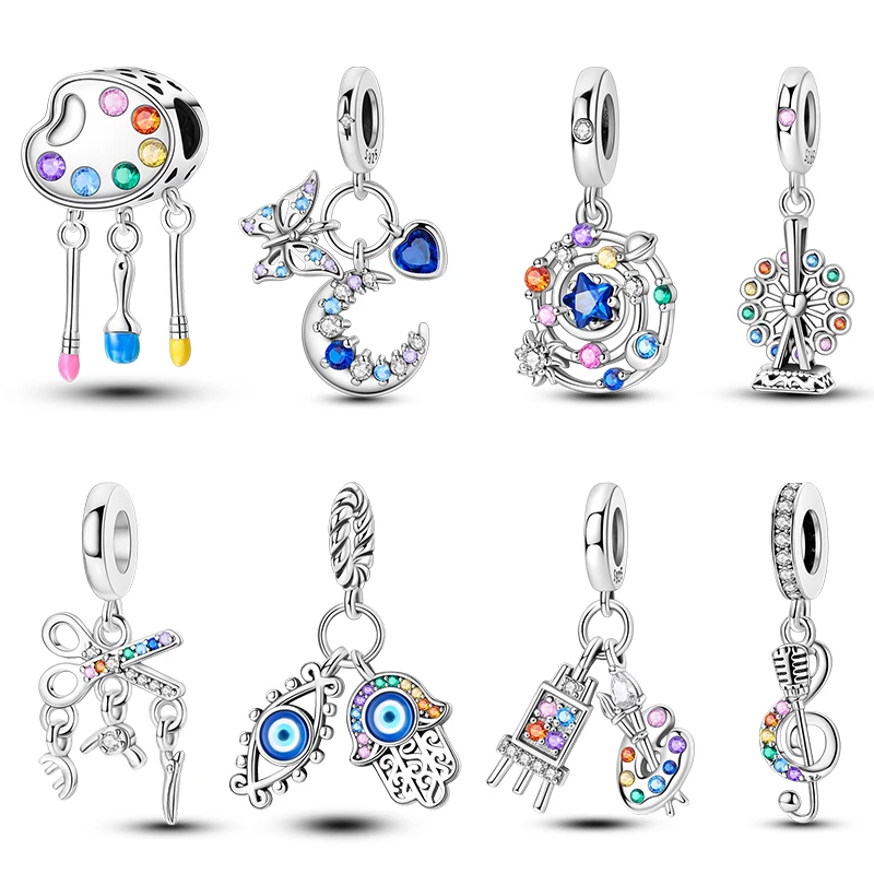 

New 925 Silver Classic Colorful Zircon Devil's Eye Star Painter Charms Beads Fit 3mm 925 Original Bracelets Fine DIY Jewelry