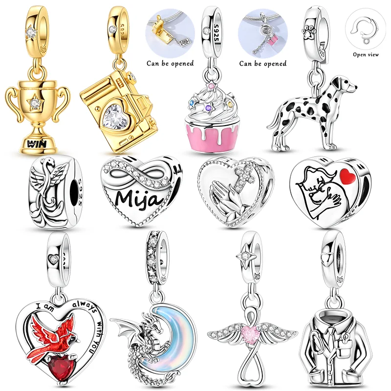 New In 925 Sterling Silver Charms Beads Spotted Dog Phoenix Bishop Bird Pendants Fit Original Bracelet Women Jewelry Gift DIY