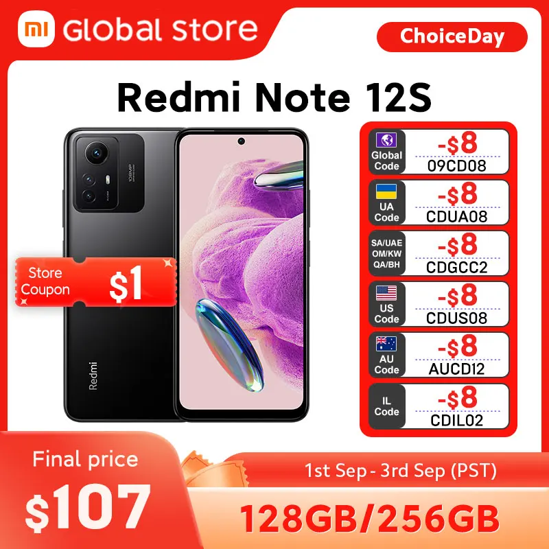 

Global Version Xiaomi Redmi Note 12S Smartphone MTK Helio G96 108MP Camera 5000mAh 90Hz 6.43" AMOLED DotDisplay 33W Fast Charge