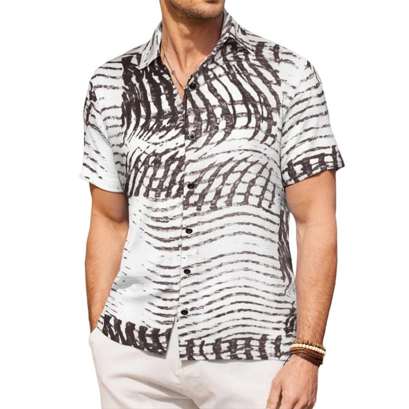 Hawaii Beautiful Coconut Leaf Patterned Shirt For Men Color Gradient 3D Printed Beach Shirt Casual Loose Short Sleeve Shirt