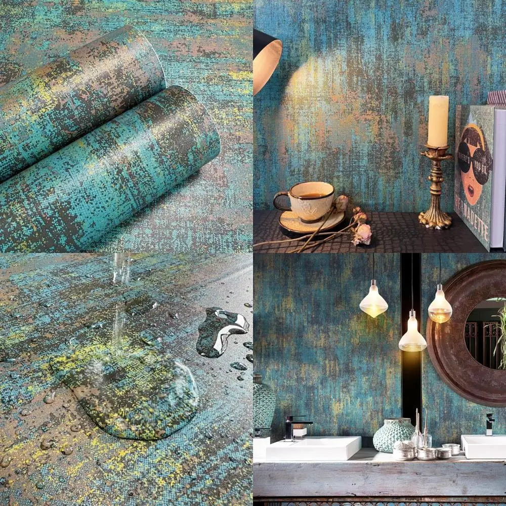 

Самоклеящиеся обои в индустриальном стиле «Синее золото», 17,3 x 800, современный металлический эффект бетона