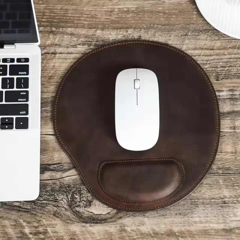 

Vintage Cowhide Leather Mouse Pad with Wrist Rest Ergonomic Comfortable Non-Slip Desk Mat for PC Laptop Office Home Supplies