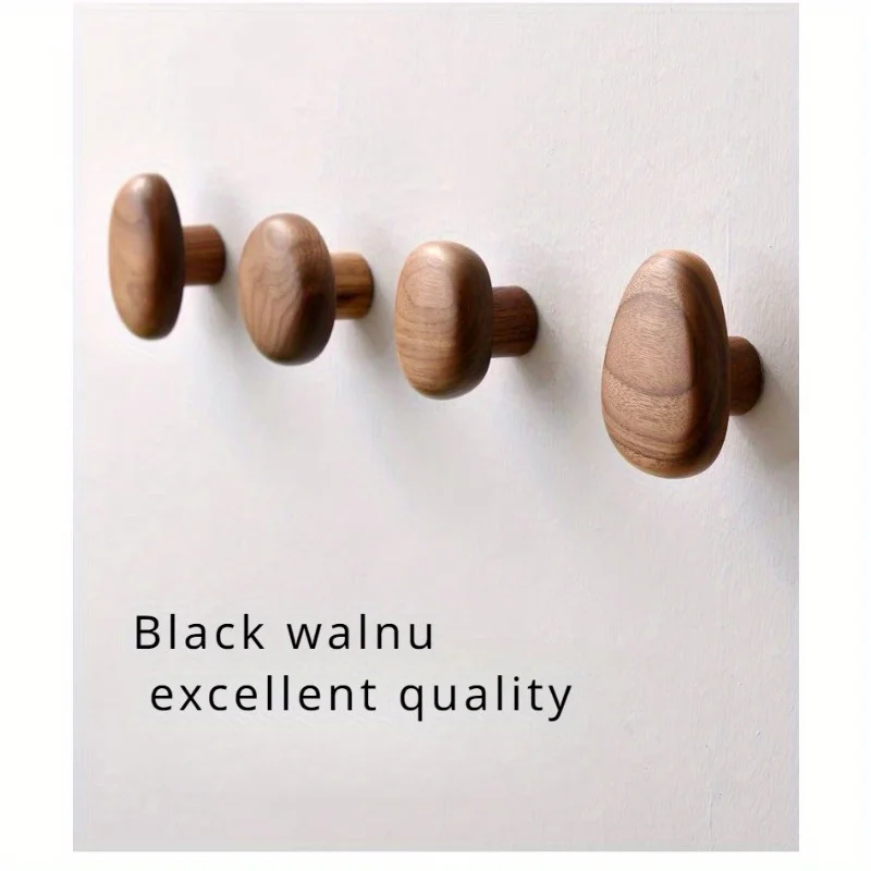 Nordic creative hook punch-free clothes hook solid wood coat rack wall hook pebble walnut