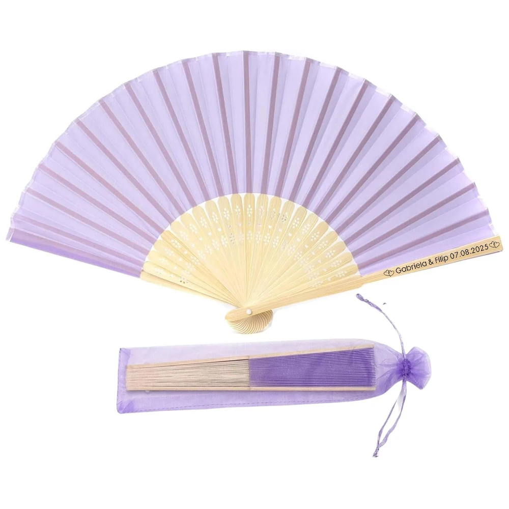 

10/50pcs Custom Purple Silk Hand Fans for Wedding Personalized Fans for Guests, Custom personalized wedding fan with Fan Bag