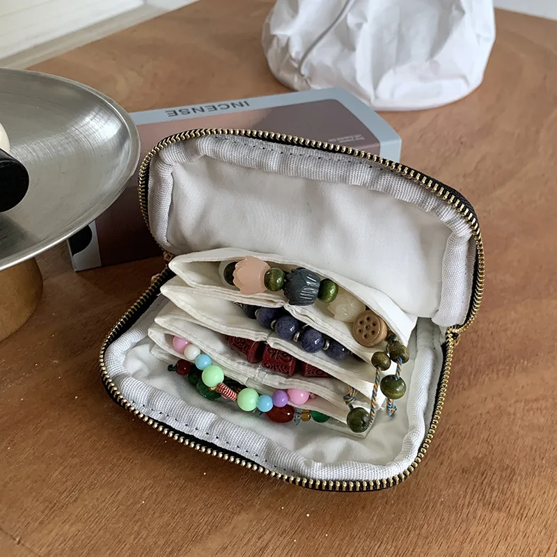 Travel Makeup Storage Bags For Women Vintage Golden Leopard Print Cosmetic Bag Ruffled Drawstring Pouch Zipper Small Wallet