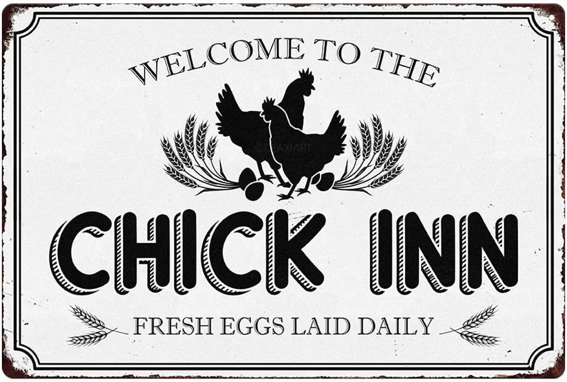 Welcome To The Chick Inn Tin Sign Chicken Coop Metal Signs Funny Hanging Plaque For Hen House Outdoor Rustic Decoration Vintage